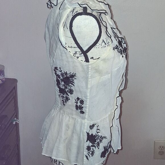 Anthropologie LITHE Cream Sleeveless Ruffled Peplum Blouse - Picture 4 of 9